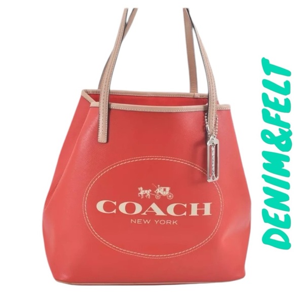 Coach Red Coated Canvas/Leather Metro Horse Carriage Shopper Tote Shoulder Bag♥️ - Picture 1 of 16